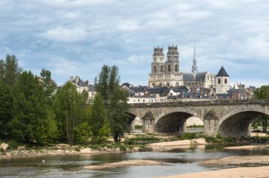 Orleans view from the Loire river, Cathedral in background, France clipart