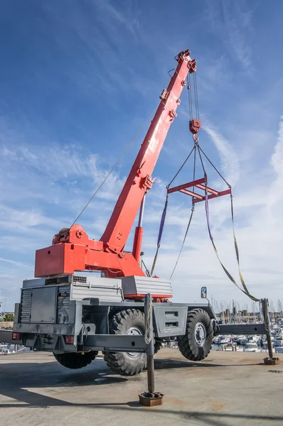 Red truck crane