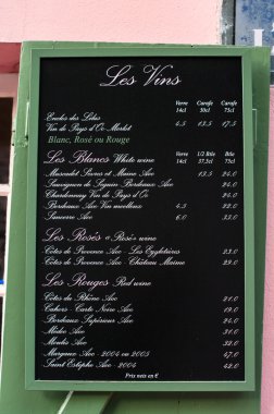 Şarap Fransız menüsü