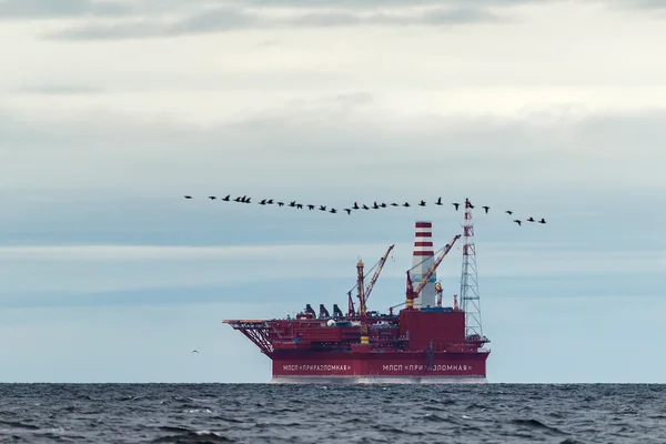 Нефтяная платформа "Приразломная" в Баренцевом море Лицензионные Стоковые Изображения