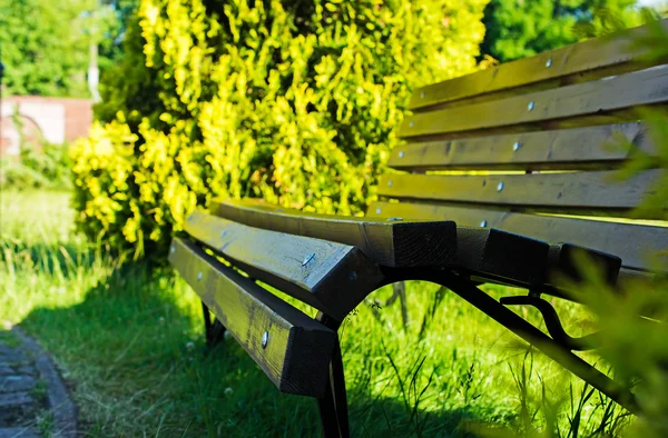 Outdoor bench in summer park. closeup — Stock Photo, Image