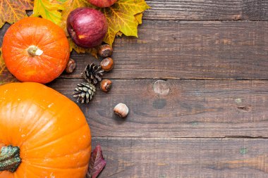 sonbahar doğa kavramı. sonbahar meyve ve sebze ahşap arka plan üzerinde