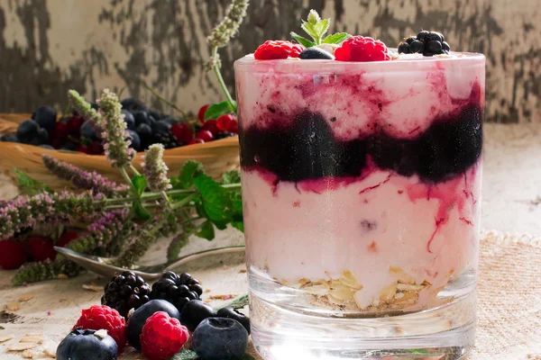 fresh yogurt dessert with ripe berries