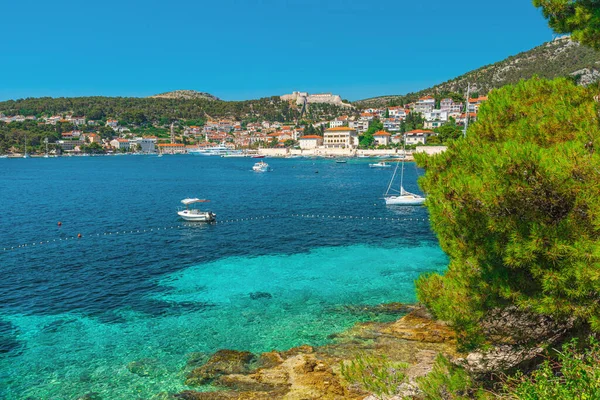Turquoise Water Adriatic Sea Hvar Island Hvar Old Town Dalmatia — Stock Photo, Image