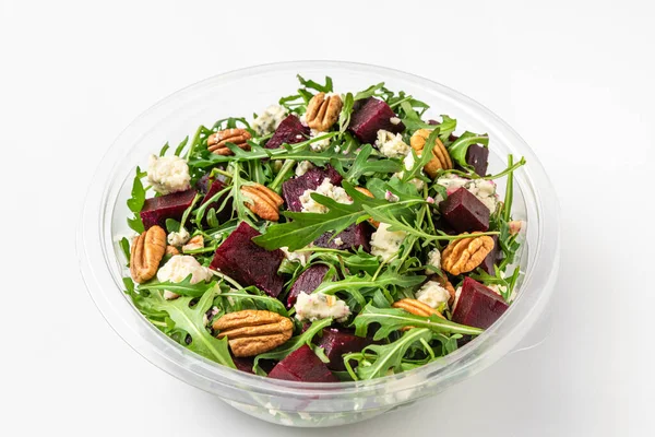 Salade Saine Betteraves Betteraves Emballage Plastique Pour Emporter Livraison Nourriture — Photo