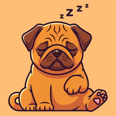 Tatlı bir pug köpeğinin güzel bir çizgi film çizimi. Sessizce uyuyor. Bu tapılası görüntü her projeye bir parça tatlılık ve mizah katmak için mükemmel..