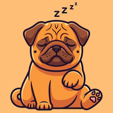 Kafasında Zzz ile yatan bir köpek yavrusunun şirin bir çizgi film çizimi. Yavru köpek dinleniyor ve dinleniyor. Bu turuncu arka planda bir vektör illüstrasyonu.