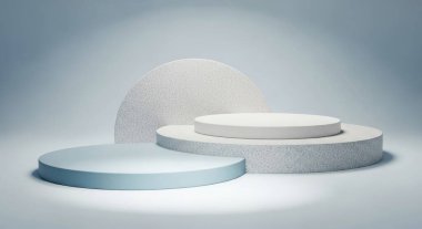 Ürün gösterimi için soyut geometrik podyum arka planı. Sahne temiz ve modern. Ürünleri sergilemek için mükemmel. Stüdyo çekimi, kopyalama alanı, 3B oluşturma.