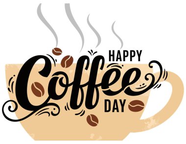 Celebrate national coffee day with this cute design of coffee beans and a cup of coffee. Perfect for posters, banners, cards, and social media posts.