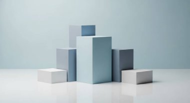 A collection of pastel-colored geometric blocks creates a modern and minimalist product display. The clean white background ensures focus on the product itself.