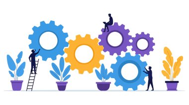 Ekip, işbirliği ve iş süreçlerinin gelişimini sembolize etmek için birlikte çalışıyor. Bu resim takım çalışmasını ve iş amaçlarına ulaşmayı temsil ediyor.