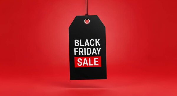 Черный пятничный ярлык на красном фоне. Этот образ идеально подходит для продвижения и рекламы. Он может быть использован для онлайн и офлайн маркетинга.