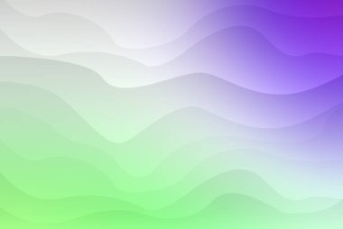 Dalgalı çizgiler ve pürüzsüz bir gradyan içeren görsel olarak çekici soyut bir arkaplan. Tasarım modern bir estetik için mor, yeşil ve beyaz tonlarını içerir..