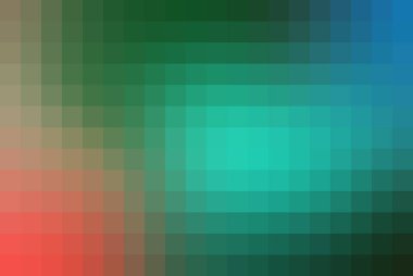 Renkli bir pixelated arkaplan, yeşil ve kırmızıdan maviye pürüzsüz bir değişim, herhangi bir tasarım projesine modern ve sanatsal bir dokunuş eklemek için ideal.
