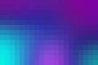 Mavi, mor ve cyan renginde pikselli bir arka plan. Bu soyut tasarım modern dijital sanat ve grafik tasarım projeleri için mükemmeldir..