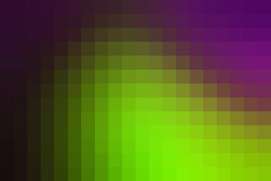 Pikselleştirilmiş canlı bir arka plan, pürüzsüz bir gradyanı, koyu mordan parlak yeşile dönüştürüyor. Modern tasarımlar, dijital sanat ve yaratıcı projeler için mükemmel..