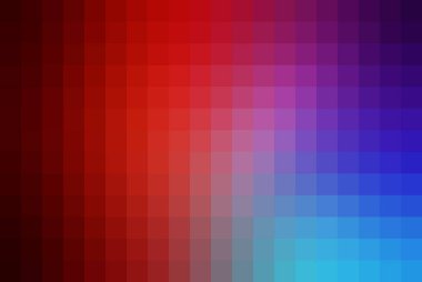 Pikselleştirilmiş karelerin kırmızı, mor ve mavi eğimli canlı bir soyut arkaplan. Modern tasarımlar, dijital sanat ve yaratıcı projeler için mükemmel..