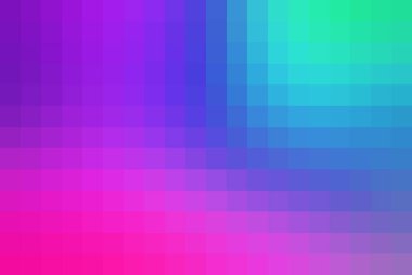 Pikselleştirilmiş canlı bir arka plan ve pürüzsüz renk geçişleri. Kalın pembe, mor, mavi ve yeşil renkler modern ve göz alıcı bir tasarım unsuru yaratır..