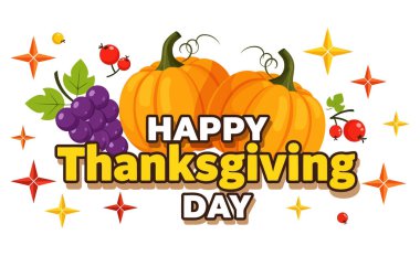 Beyaz arka planda izole edilmiş balkabakları ve meyvelerle dolu canlı bir Şükran Günü görüntüsü. Tasarım ve projelerinize şenlikli bir dokunuş eklemek için mükemmel.