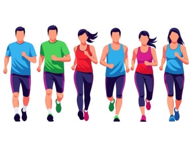 Birlikte koşan bir grup insan. Onların hepsi farklı renkli gömlekler giyiyor ve bir maratona katılıyorlar. Hepsi hedeflerine ulaşmakta kararlı..