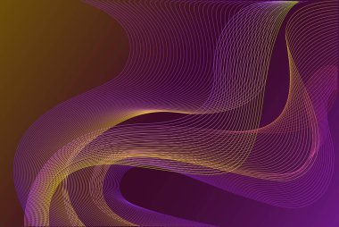 Mor ve altın tonlarında dinamik bir dalga deseni içeren büyüleyici soyut bir arka plan, çeşitli tasarımlar için göz kamaştırıcı ve modern bir estetik yaratıyor..