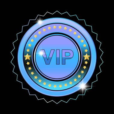 Siyah arka planda yıldızları olan açık mavi VIP kartı ayrıcalığı temsil eder. Birinci kalite, lüks ve değerli bir müşteri deneyimini temsil eder..