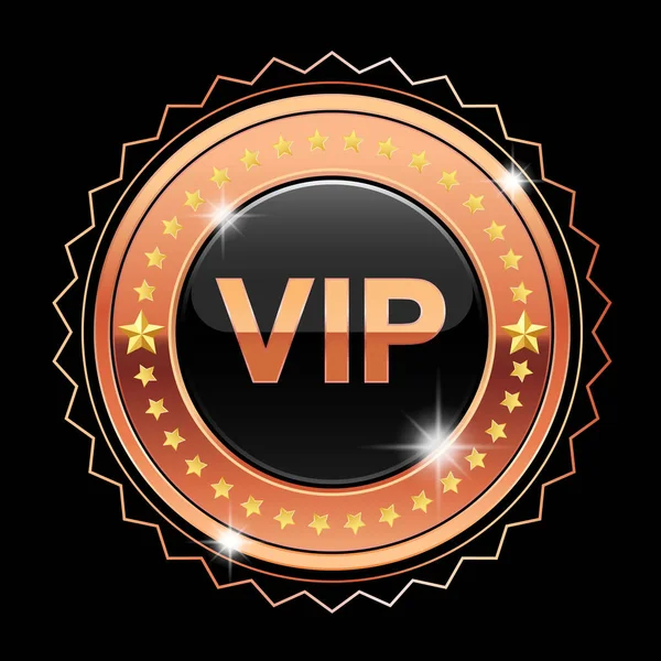 Siyah arka planda yıldızları olan bronz VIP rozeti özel üyeliğin ve birinci sınıf kalitenin bir sembolüdür. Lüks, başarı ve başarıyı temsil eder..