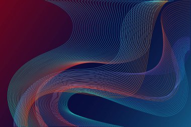 Dalgalı çizgiler ve koyu mavi ve kırmızı arkaplana karşı renkli noktalar içeren büyüleyici bir soyut desen. Modern ve sanatsal bir dokunuş eklemek için ideal.