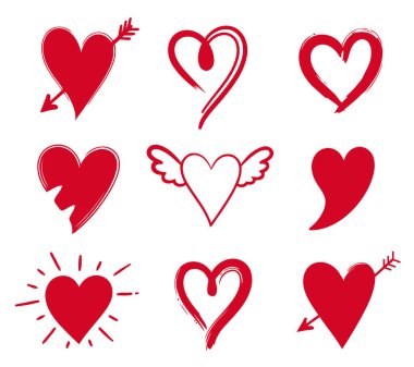 Kalplerin farklı stilleri vardır. vektör illüstrasyonu