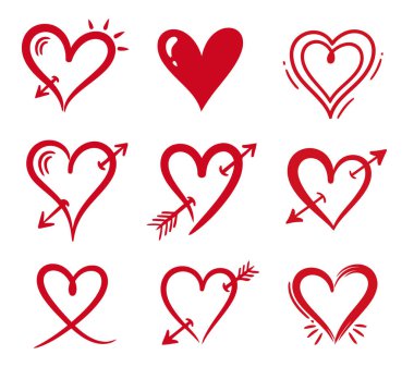 Kırmızı kalp simgeleri beyaz arkaplanda. vektör illüstrasyonu.