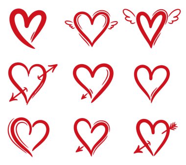 Kırmızı kalpler beyaz arka plan üzerinde ayarla