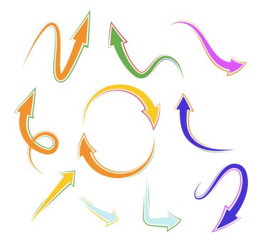 Soyut oklar, elle çizilmiş. vektör illüstrasyonu.