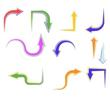 Beyaz arkaplanda izole edilmiş ok vektör simgeleri kümesi.