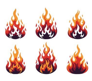 Yangın ikonları kuruldu. vektör illüstrasyonu.