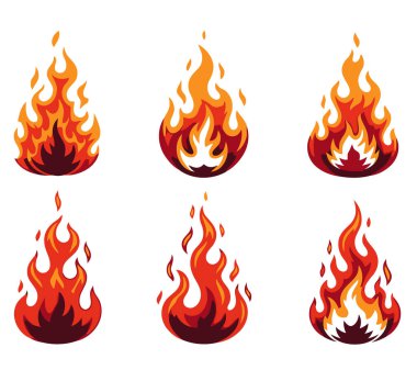 Beyaz arkaplanda ateş ikonları var. vektör illüstrasyonu