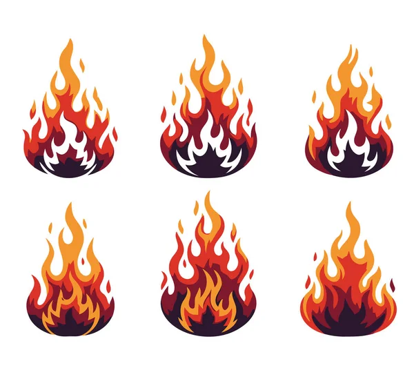 Yangın ikonları kuruldu. vektör illüstrasyonu.
