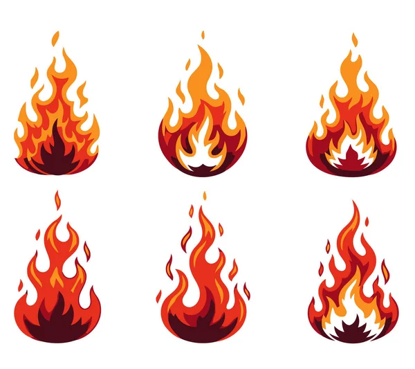 Beyaz arkaplanda ateş ikonları var. vektör illüstrasyonu