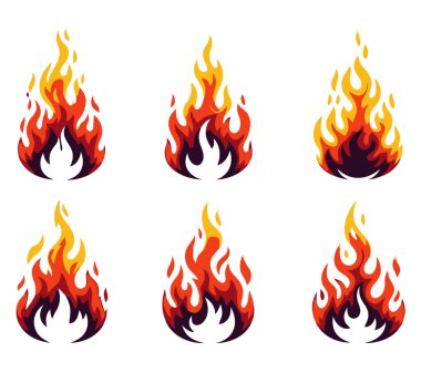 Tasarım ve dekorasyon için turuncu ve sarı renkli canlı alev simgeleri.