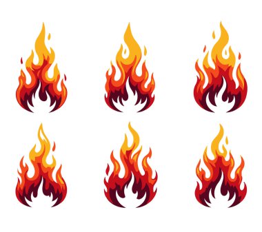 Beyaz arkaplanda vektör ateş simgeleri ayarlandı