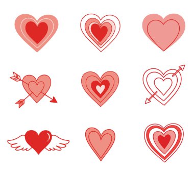 kupa seti. Kırmızı kalpler. vektör simgesi