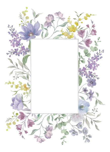 Suluboya Bahar Çiçeği Çerçevesi. El çizimi çizimi. Düğün davetiyeleri, tebrik kartları, posterler ve zarif marka tasarımı için mükemmel. El çizimi çizimi. Vektör EPS.