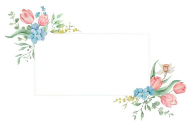 Çiçek desenli suluboya. Bahar botanik geçmişi. El boyaması illüstrasyon. Vektör EPS.