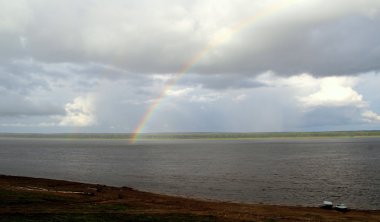 Rusya, Yenisey, büyük nehir, nehir, Vauban, tekne, dalgalar, akım, Sibirya, kıyı, tekne, sörf, Krasnoyarsk bölgesi doğa Kuzey Nehri, sonbahar