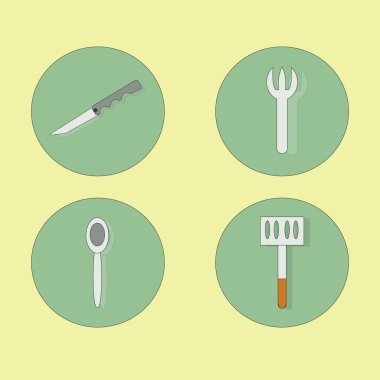 simgeler, düz tasarım mutfak aletleri