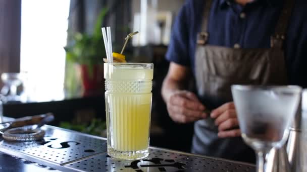 Barmen, bir restoranda ev yapımı limonata yapar — Stok video