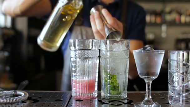 Le barman fait de la limonade dans un restaurant. L'ensemble du processus du début à la fin . — Video