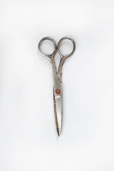 Old Rusty Sewing Scissors Isolated White — Stock Photo, Image