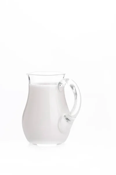 Glass Jug Pitcher Fresh Milk Isolated White Background — Stock Photo, Image