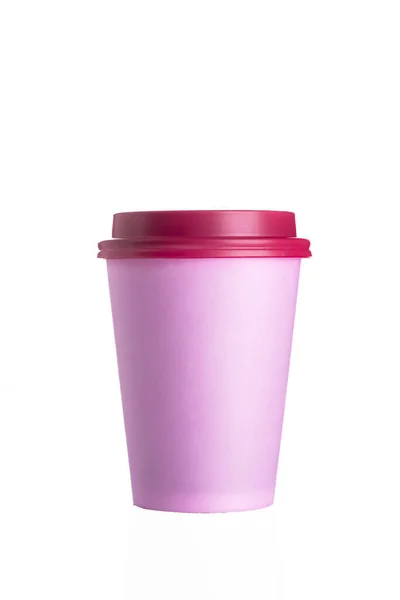 Pink Paper Cup Plastic Lid White Isolated Background Blank Space — Stock Photo, Image