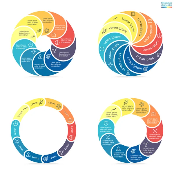 Infografica circolare con sezioni colorate arrotondate . — Vettoriale Stock
